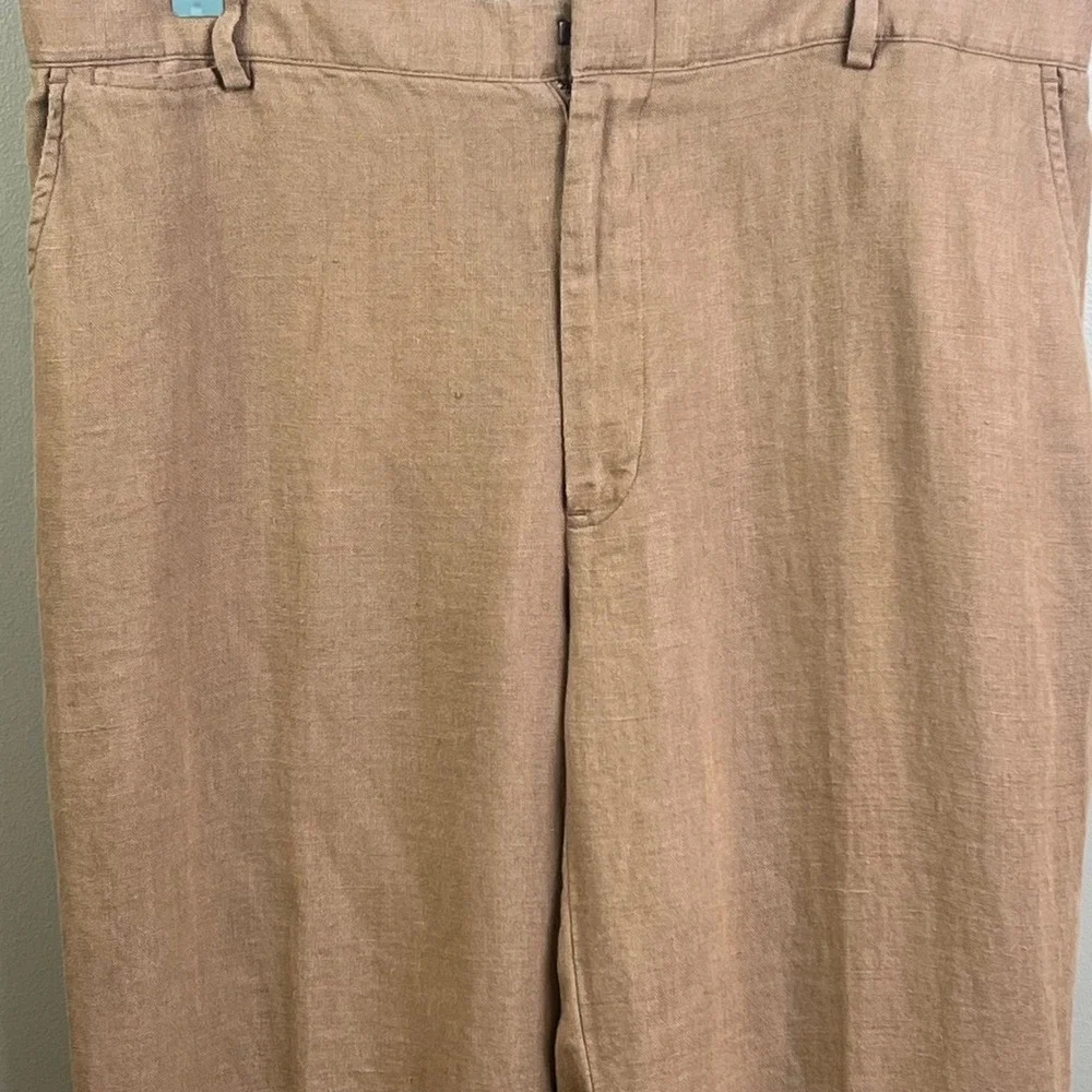 VTG Polo By Ralph Lauren 100% Linen Camel Flat Front Trousers 38x30 Preppy Men's